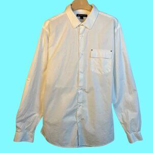 INC White Men's Shirt With Silver Button Accents and Front Pocket